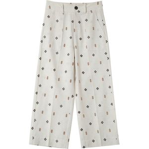 Beige linnen pantalon met print Messina - Grace & Mila