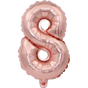 Cijfer ballon 8 jaar Babydouche - rose goud folie helium ballonnen - 100 cm - rosé acht verjaardag versiering