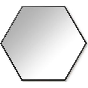 Buxibo Hexagon Spiegel - Moderne Nordic Design Wandspiegel - Zeshoekige Spiegel - Badkamer/Make-up Spiegel - Zwart - 52x60cm