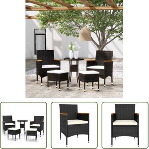 The Living Store Loungeset - Poly Rattan - Zwart - 60 x 75 cm - Met gehard glas - Dik gevoerd kussen