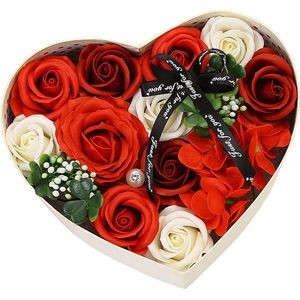 Kunstbloemen - Geschenkset vrouwen - Rozen van geurige zeep - Hartvormige - Valentijn cadeau - Valentijn cadeautje voor haar - Valentijn - Cadeau - Geschenk - Verjaardag - Moederdag - Moederdag cadeautje - Inclusief kaart - Rood