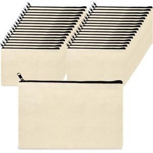 VD WEIDE ENTERPRISE - 32 stuks herbruikbare blanco canvas stoffen zakjes met ritssluiting - personaliseerbaar en ideaal voor schilderen en knutselen .