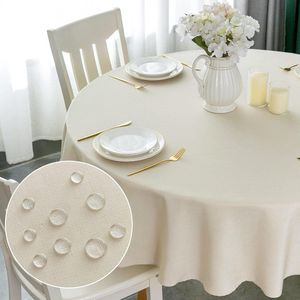 Rond tafelkleed, vlekafstotend, beige, diameter 120 cm, waterdicht, polyester, linnenlook voor tafel, eetkamer, restaurant, bescherming (beige, diameter 120 cm)