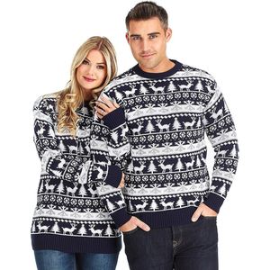 Foute Kersttrui Dames & Heren - Christmas Sweater ""Modern Blauw & Wit"" - Kerst trui Mannen & Vrouwen Maat M