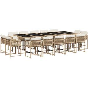 vidaXL Tuinset - Tuinsets - Loungeset - Tuintafel - 15-delige Tuinset met kussens poly rattan beige