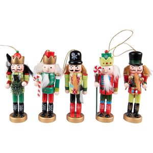 Clayre & Eef Hanger set van 5 Notenkraker 4x4x13 cm Rood Groen Kunststof Kerst Hanger Decoratieve Accessoires Kerstdecoratie voor Binnen