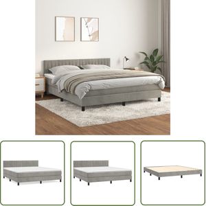 The Living Store Boxspring met matras fluweel lichtgrijs 160x200 cm - Boxspringbed - Fluweel Bed - Tweepersoonsbed - King Size Bed - Hoofdbord