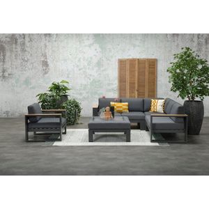 Cube loungeset Garden Impressions Inclusief stoel en tafel met Teakhouten leunigen - Tuinset - 2 jaar garantie - Waterafstotend - Exclusief - Hoge kwaliteit