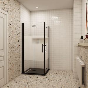 80x120x195cm douchecabine 6mm NANO veiligheidsglas draaideur met matte folie middelban