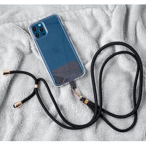 Wondersathome® Universeel telefoonkoord zwart met gouden details - telefoon koord voor telefoon hoesje - verstelbare afneembare schouderhals crossbody - universeel voor elke mobiele telefoon - telefoon ketting