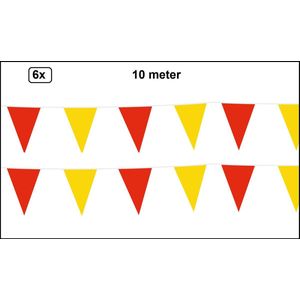 6x Vlaggenlijn rood/geel 10 meter - Meerkleurig - vlaglijn festival blok vlaglijn thema feest festival verjaardag landen