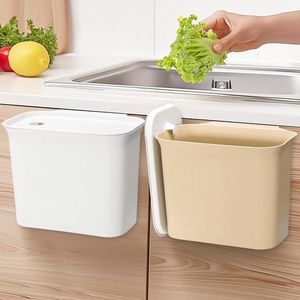 Hangende vuilnisbakken 2 stuks - Set van 2 afvalbakken met deksel - 5L - Voor keuken & badkamer - Wit beige