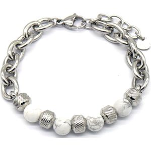 Armband Dames - RVS - Verstelbaar 18-21 cm - Turkoois Wit