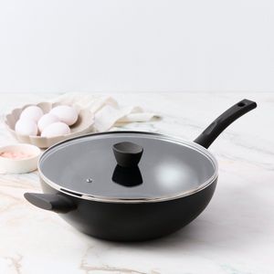 ISENVI Avon keramische wok met deksel 32 CM - Ergo greep - Antraciet - Keramisch - 100% PFAS, PTFE en PFOA vrij - 100% duurzaam - Unieke Antiaanbaklaag - Non-stick bodem - Vaatwasbestendig - Geschikt voor alle warmtebronnen inclusief inductie