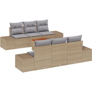 vidaXL - 7-delige - Tuin - Sofa - Set - met - Kussens - Beige - Poly - Rattan - Acacia