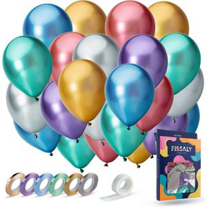 Fissaly 42 Stuks Metallic Chrome Ballonnen met Accessoires – Verjaardag Feest Decoratie – Helium – Latex