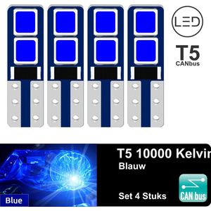 4x T5 CANBus Led Lamp set 4 stuks | Blauw | 240LM | 10000K | 12V | 4 SMD 3030 | Verlichting | W3W W1.2W Led Auto-interieur Verlichting Dashboard Warming Indicator Wig auto Instrument Lamp | Autolamp | Autolampen | interieurverlichting