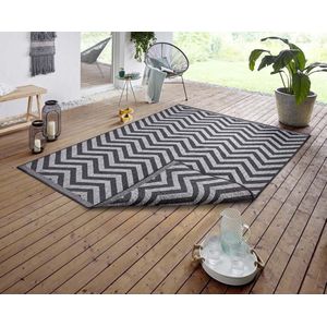 Binnen & buiten vloerkleed zigzag Palma - zilver/zwart 200x290 cm