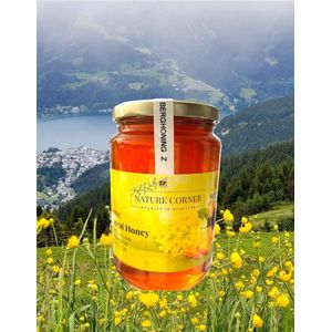 Berghoning, Miel de montagne, عسل جبال الشمال الاسباني, Puur natuurlijke rauwe honing verkregen van bijen die zich voeden met de bloemen en planten van de Noord-Spaanse bergen, volle en rijke smaak, 500g