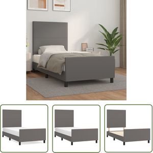 The Living Store Bedframe met hoofdbord kunstleer grijs 90x190 cm - Bedframe - Hoofdbord - Kunstleder Bed - Design Bed - Tweepersoons Bed