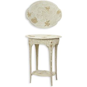 Wit gietijzeren art nouveau bloementafeltje – decoratieve bijzettafel met sierlijk bloemmotief – romantische tuintafel of interieuraccent