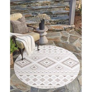 Flycarpets Caprenia Creme Buitenkleed Rond - Vloerkleed Buiten - Laagpolig Tuinkleed, Tuintapijt, Buitentapijt - 160 cm