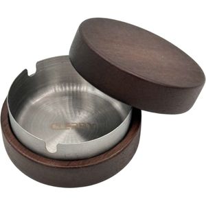 Clerby - Houten Asbak met Deksel - voor Binnen en Buiten - Walnoothout - Metaal - Zilver