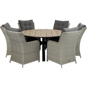 7-delige ronde tuinset | 6 Dublin tuinstoelen (MG) | ⌀150cm Cyprus tuintafel (Wood)