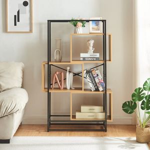 Boekenkast Rennebu open kast 126x80x33 cm zwart en eikenkleurig [en.casa]