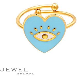 Heart Eye Blue Ring - one size | Gouden Dames Ring | Ring Blauw Hartje | Ring Oogje | Ring Lucky Eye | Verstelbare Ring | All Sizes Ringen| Cadeau Vriendin | Valentijnsdag Cadeau | Happy Valentine | I Love You | Ik Hou Van Jou