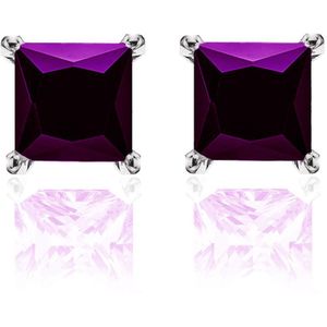 New Bling 9NB-0035 - Zilveren oorstekers - zirkonia vierkant 8 mm - zilverkleurig / paars