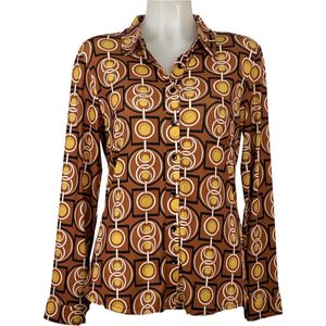 Angelle Milan - Blouse print in Bruin/Geel voor Dames - Travelstof - Comfort - Strijkvrij - Duurzaam - Maat S- In 5 maten!