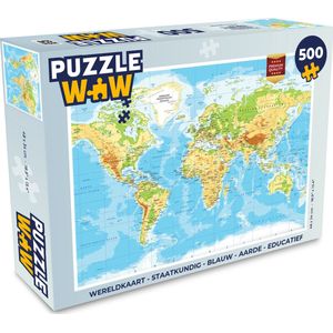 Puzzel Wereldkaart - Staatkundig - Blauw - Aarde - Educatief - Legpuzzel - Puzzel 500 stukjes