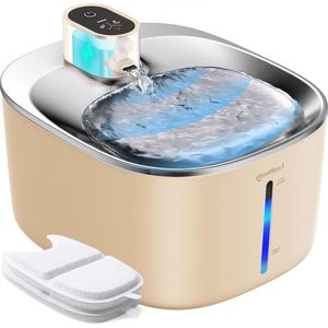 Kattenfonteinfilter/ Filter voor kattenfontein Draadloze ultrastille drinkfontein voor katten op batterijen 4L-135-fl-oz met bewegingssensor en 2 filters (Beige YPD-C004P)