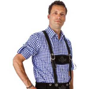 Haus Huberts Oktoberfest Overhemd Heren - Blouse - Blauw-Wit - Katoen Mix - Maat L