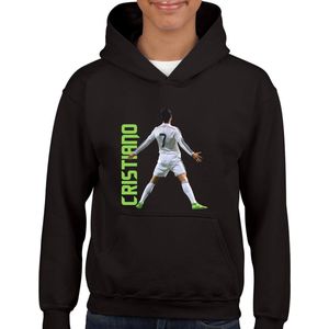 Cristiano - Kinder hoodie - Zwart text groen - Maat 134/140 - Hoodie - leeftijd 9 tot 10 jaar - rugnummer7 - hoodie Cadeau - Quotes - Zwarte Hoodie