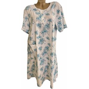 Dames nachthemd korte mouwen 6997 bloemenprint M wit/turqoise