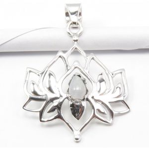 Natuursieraad - 925 sterling zilver maansteen lotus ketting hanger - boho edelsteen sieraad - natuursteen