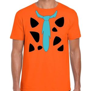 Fred holbewoner carnaval verkleed t-shirt oranje voor heren - Carnaval kostuum M