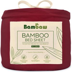 Bamboe Hoeslaken | 1-Persoons Eco Hoeslaken 90cm bij 190cm | Bourgondy | Luxe Bamboe Beddengoed | Hypoallergeen Hoeslaken | Puur Bamboe Viscose Rayon Hoeslaken | Ultra-ademende Stof | Bambaw