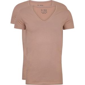 RJ Bodywear Everyday - Nijmegen - 2-pack - stretch T-shirt diepe V-hals - Beige -  Maat XL