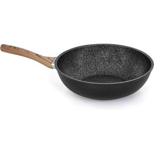 Extra Induction wok Ø 28 cm handvat eco-hout eiken - innovatieve binnencoating Marmotech - 5 lagen steenlook - Made in Italy 85515612825