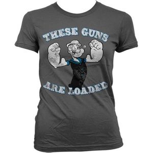 Popeye Dames Tshirt -M- These Guns Are Loaded Grijs