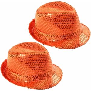 Trilby hoed met pailletten - 2x - oranje - glitter