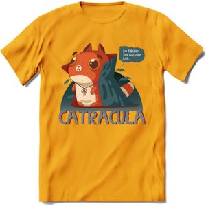 Graaf catracula T-Shirt Grappig | Dieren katten halloween Kleding Kado Heren / Dames | Animal Skateboard Cadeau shirt - Geel - XXL
