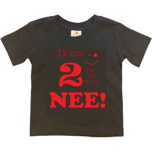 T-shirt Kinderen ""Ik ben 2 dus ik zeg NEE!"" | korte mouw | zwart/rood | maat 98/104