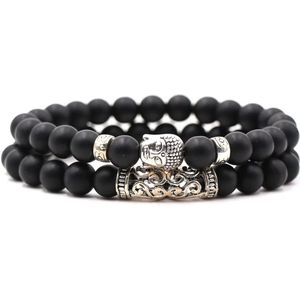 Kralen Armband met Buddha Beeld - Mat Zwart - Natuursteen - Boeddha Sieraden - Armbanden Heren Dames - Kralenarmband - Cadeau voor Man - Mannen Cadeautjes