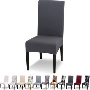 Stoelhoezen, set van 6, stretch, moderne stoelhoezen voor eetkamerstoelen, kantelstoelen, universeel, wasbaar, afneembaar, voor eetkamer, hotel, banket, keuken, donkergrijs