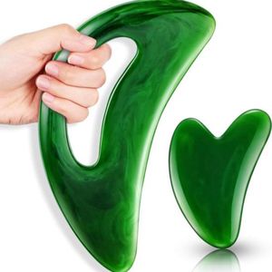 Gua Sha Massageapparaat en Stenen Hartvorm - Groter Guasha Board - Scraper Met Handvat - Voor Gezicht Ogen Hals - 2 Stuks