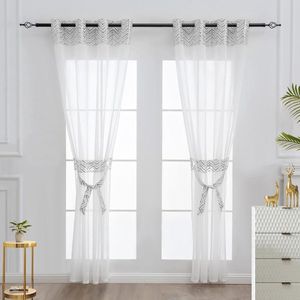 Woonkamergordijnen in zilverwitte gordijnen met zilvermotief met oogjes set van 2 siergordijnen transparant modern h x b 225 x 140 cm